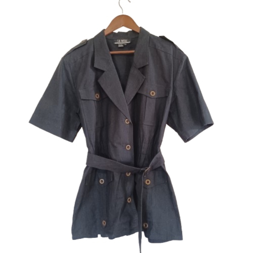 Vintage SK WEAR by SK & Company Charcoal Grey Utility Safari Jacket Top Size 16